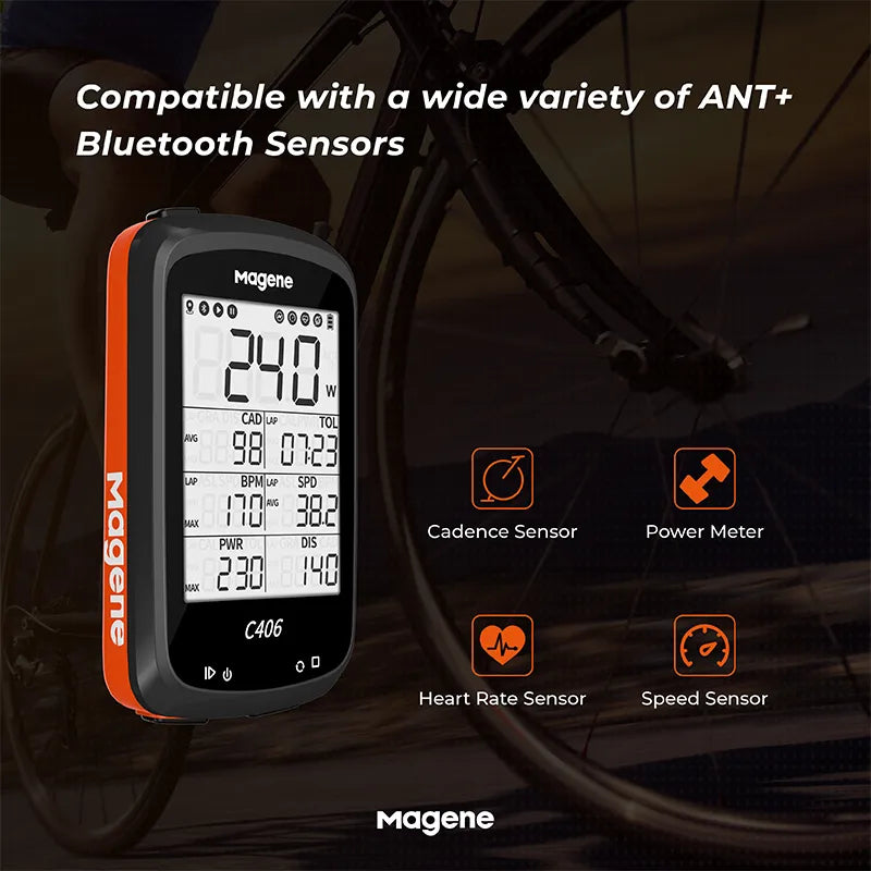 Magene GPS Bike Computer C406 Wireless Bicycle Speedometer Odometer LCD Display Waterproof Support Bluetooth Ant Data Sensor Tra