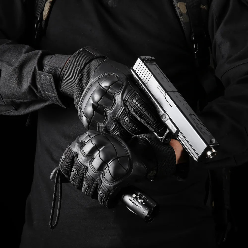 Touch Screen Tactical Rubber Hard Knuckle Full Finger Gloves Military Army Paintball Airsoft Bicycle Combat PU Leather Glove Men