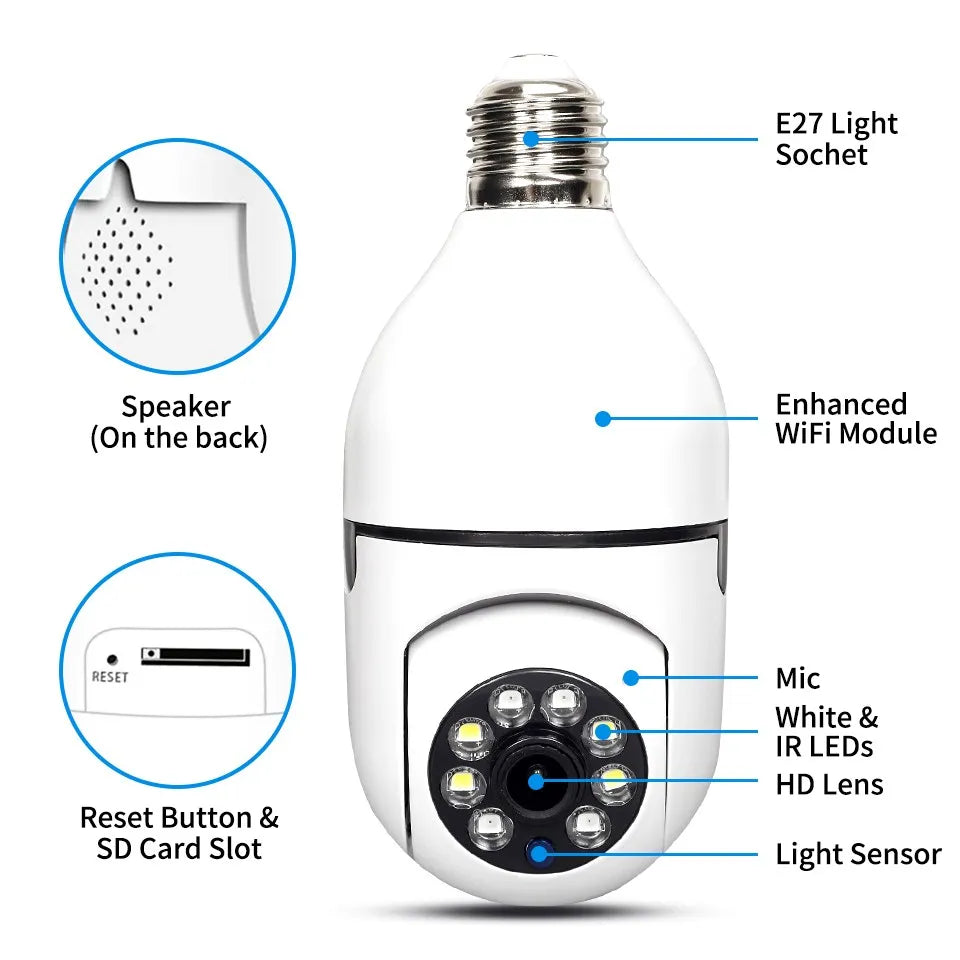 Wifi Camera Bulb 1080P CCTV IWONGOU Lamp Camera 360 Wifi Night Vision with Sd Card Indoor Home Cam