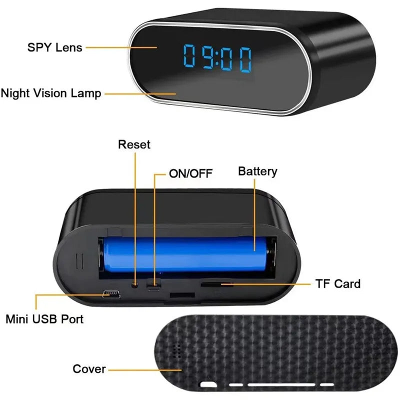 Wireless WiFi Camera Full HD 1080P Clock Mini Cameras Security Monitor Video Recorder Nanny Cam 140 Angle Night Vision hidden tf