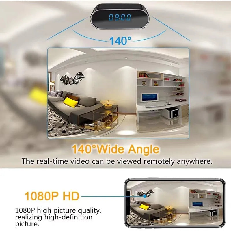Wireless WiFi Camera Full HD 1080P Clock Mini Cameras Security Monitor Video Recorder Nanny Cam 140 Angle Night Vision hidden tf