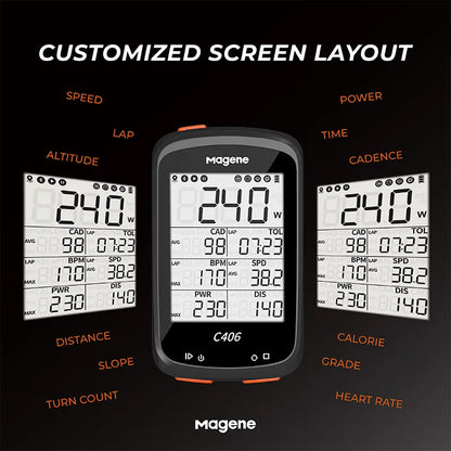 Magene GPS Bike Computer C406 Wireless Bicycle Speedometer Odometer LCD Display Waterproof Support Bluetooth Ant Data Sensor Tra